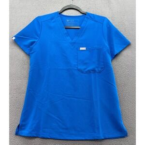 FIGS Technical Collection Scrub Top Royal Blue V-Neck Chest Pocket XS Womens